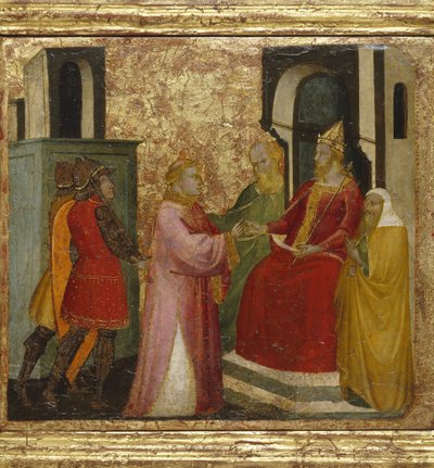 Sint Laurentius voor prefect Valerianus door Lorenzo di Niccolò